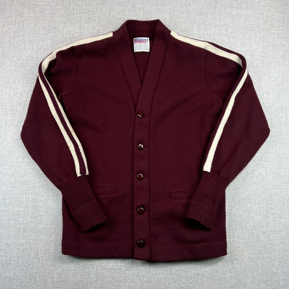 Vintage‎ 70s Cheerleader Supply Co Burgundy Cardigan Sweater Sze 36 S/M Varsity